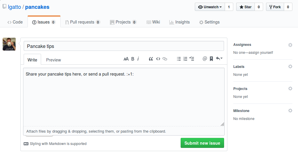 Write a GitHub issue